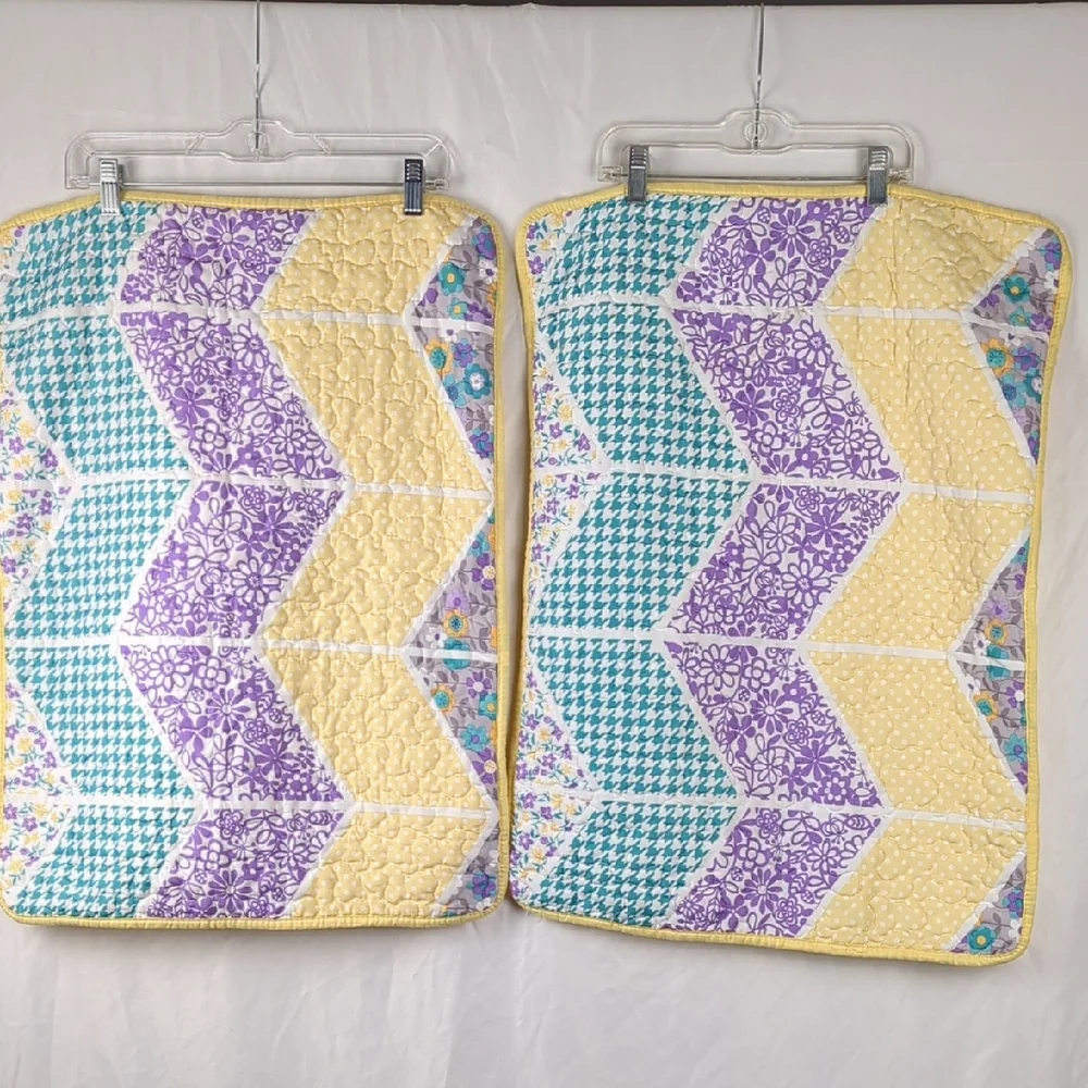 Set of Two Quilted Pillow Cases Chevron Cottagecore